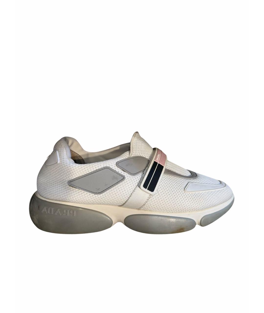 PRADA Белые текстильные кроссовки, фото 1