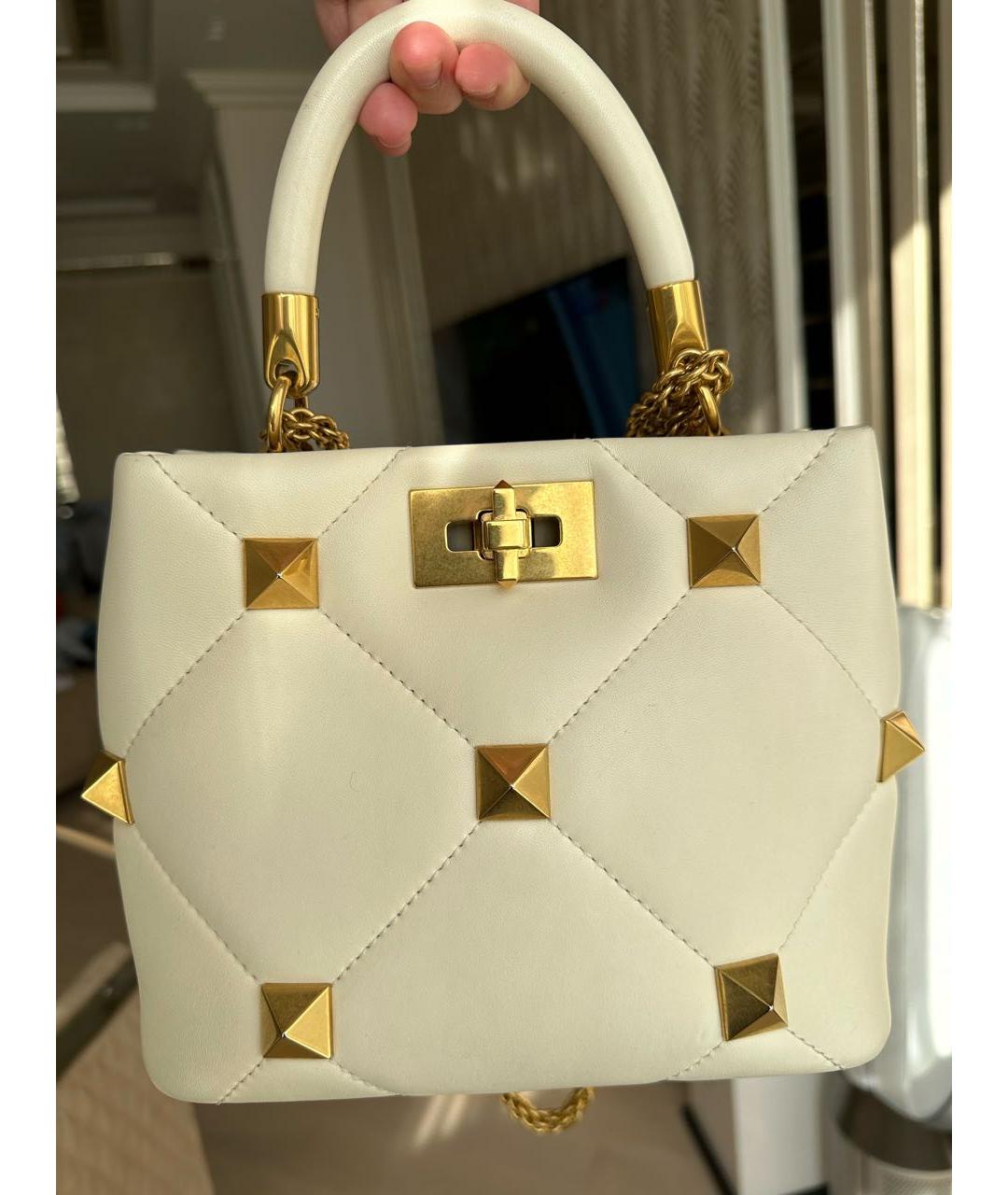 VALENTINO Белая кожаная сумка с короткими ручками, фото 4