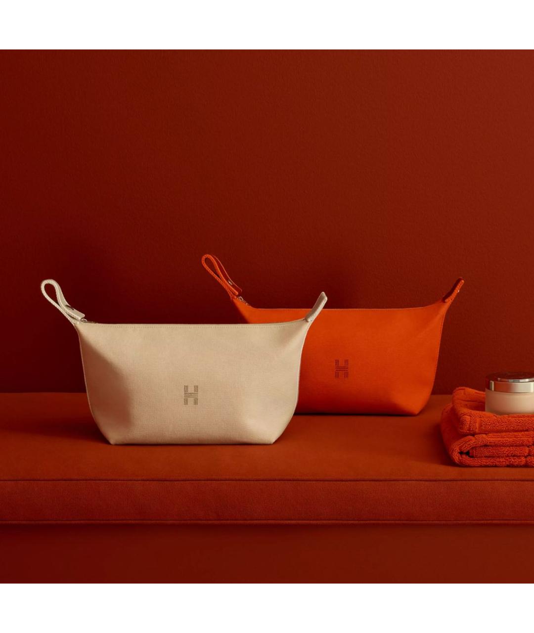 HERMES Оранжевая хлопковая косметичка, фото 3