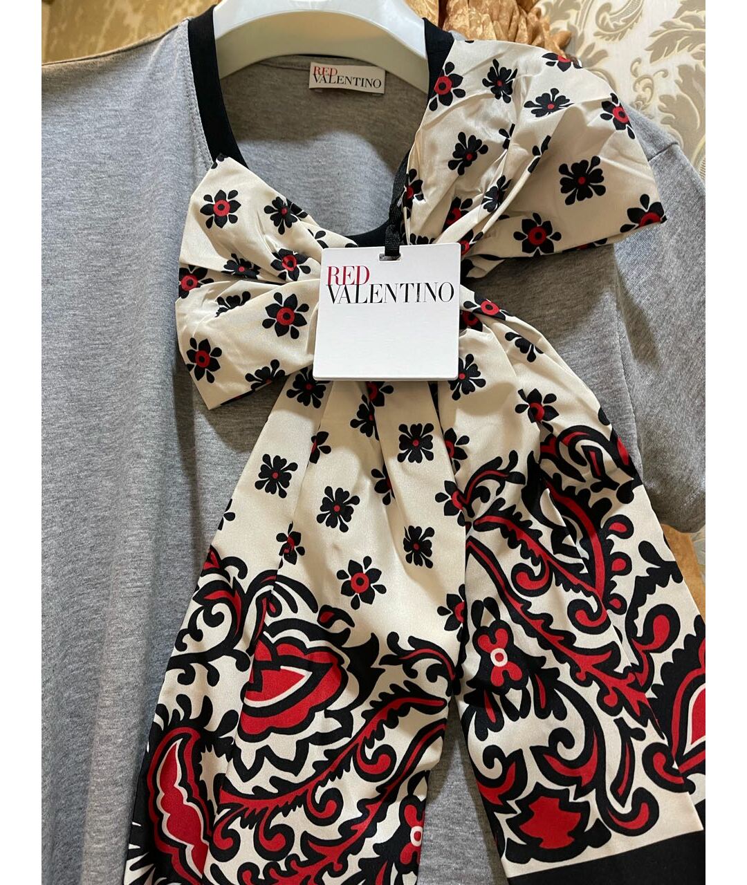 RED VALENTINO Серая хлопковая футболка, фото 4