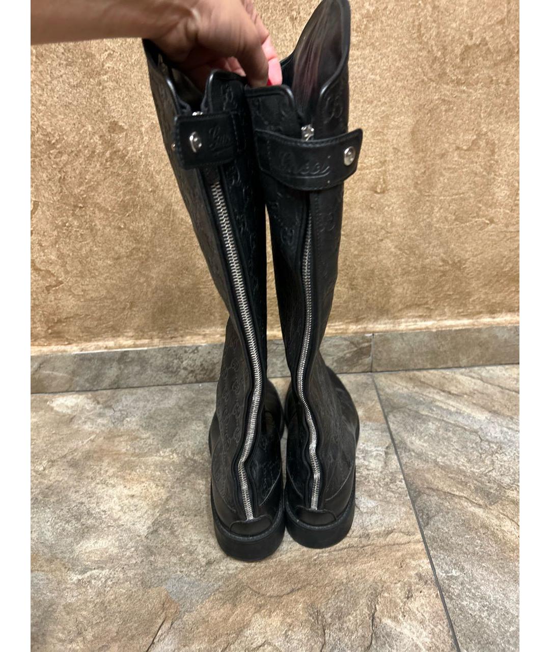 GUCCI Черные кожаные сапоги, фото 4