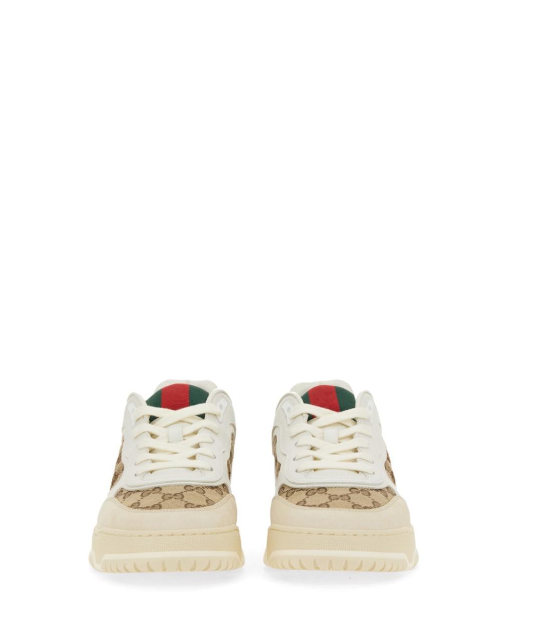 GUCCI Бежевые кожаные низкие кроссовки / кеды, фото 4