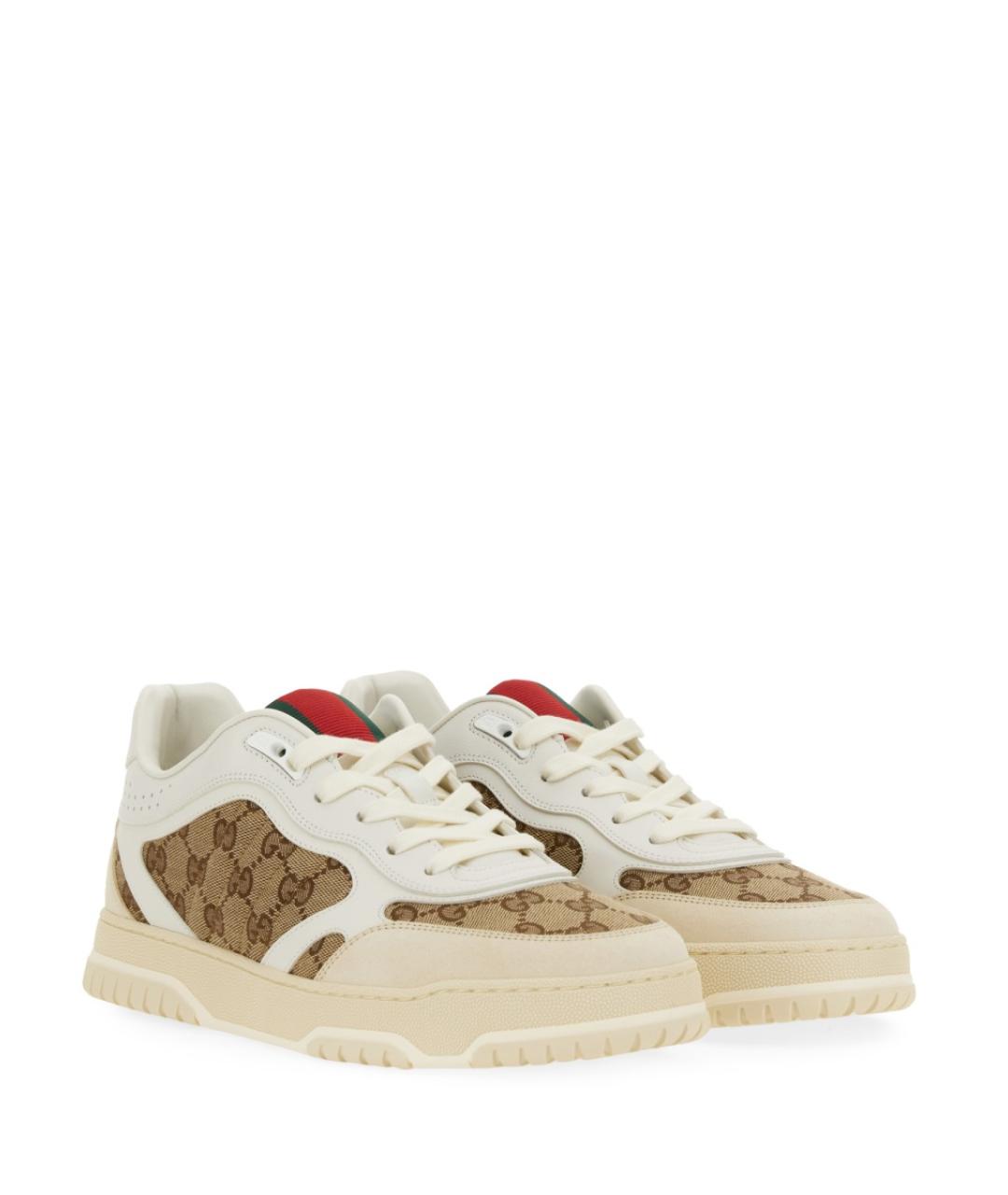 GUCCI Бежевые кожаные низкие кроссовки / кеды, фото 2