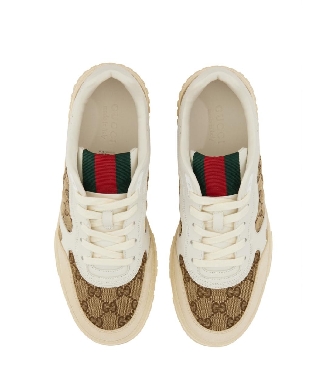 GUCCI Бежевые кожаные низкие кроссовки / кеды, фото 6