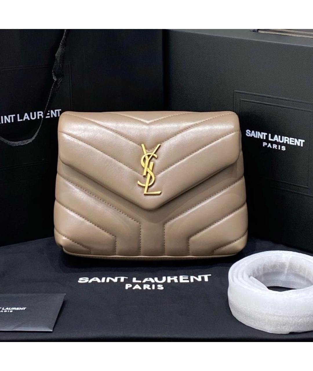 SAINT LAURENT Бежевая кожаная сумка через плечо, фото 8