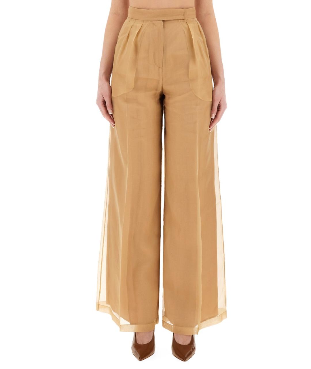 MAX MARA Бежевые шелковые прямые брюки, фото 1