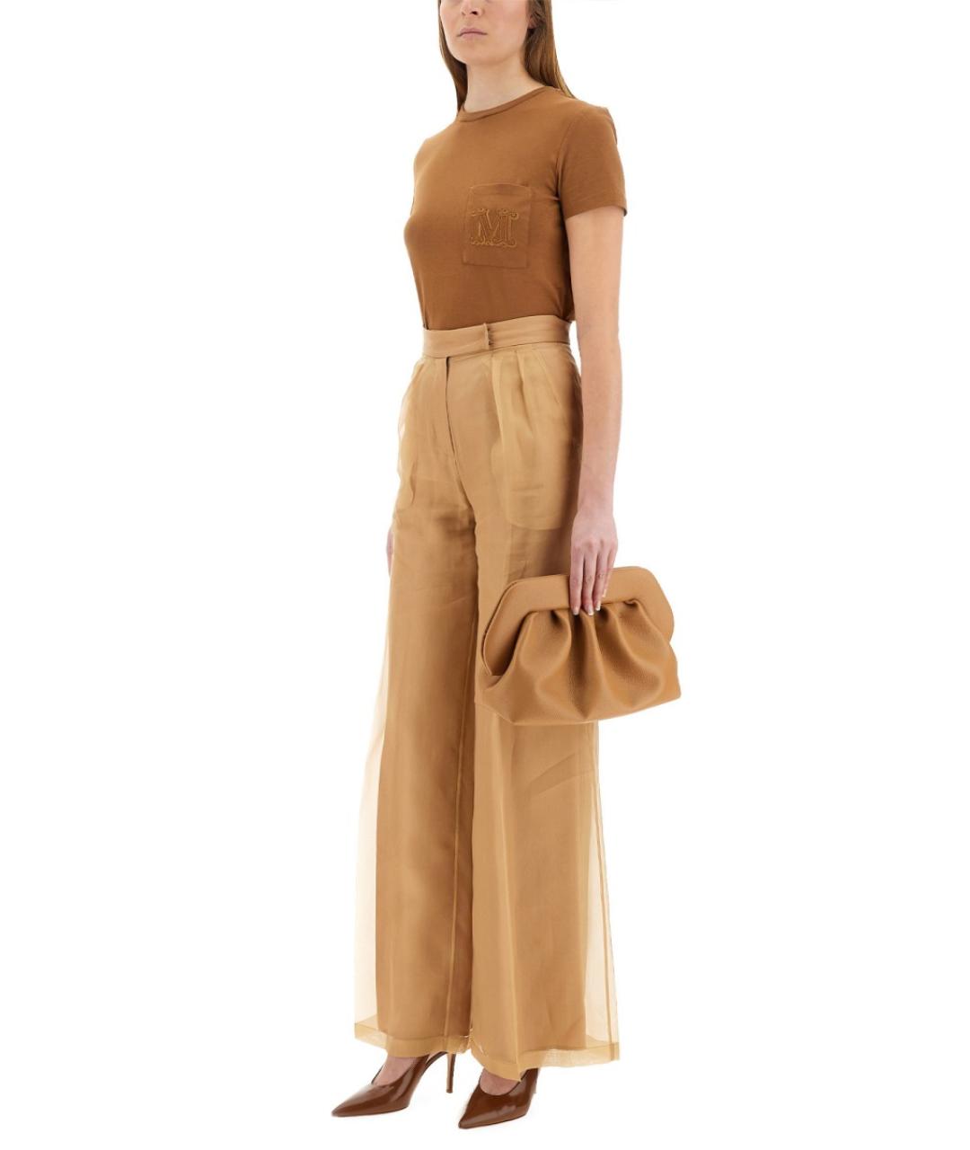 MAX MARA Бежевые шелковые прямые брюки, фото 2