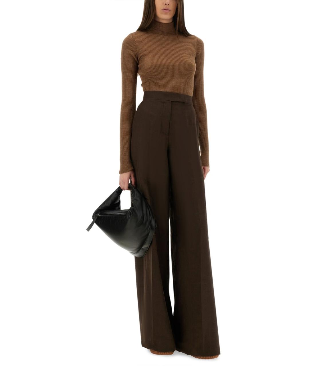 MAX MARA Коричневые льняные прямые брюки, фото 2