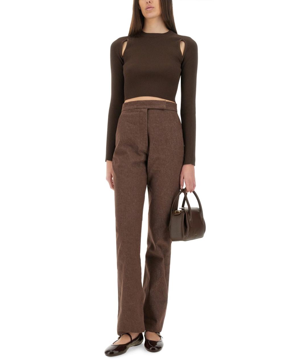 MAX MARA Коричневые хлопковые прямые брюки, фото 2