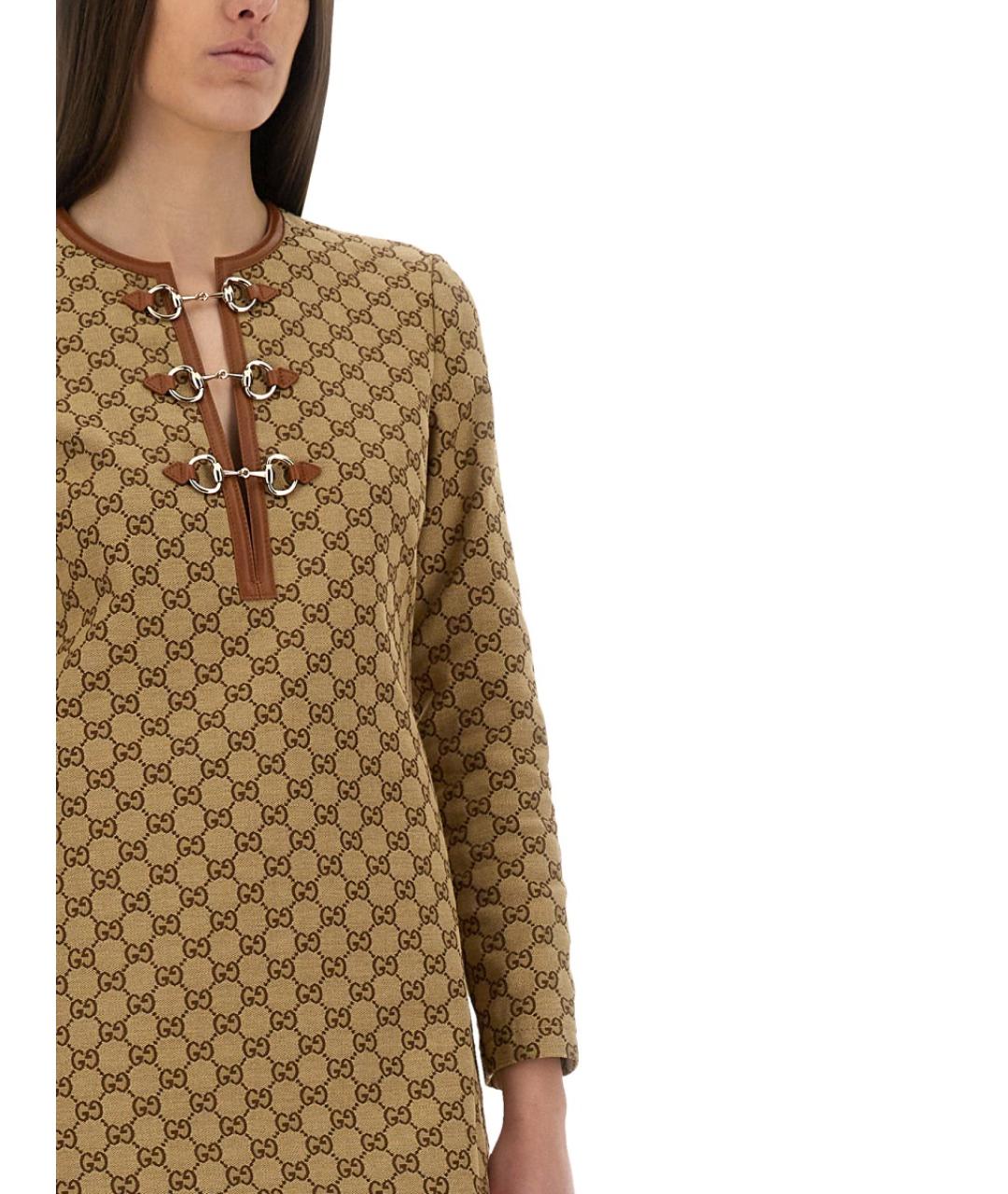 GUCCI Бежевое хлопковое повседневное платье, фото 3