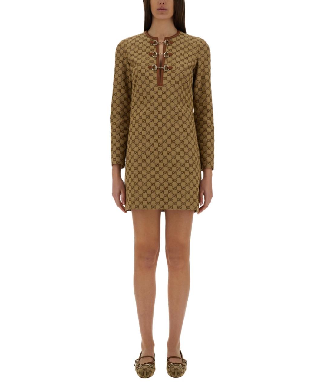 GUCCI Бежевое хлопковое повседневное платье, фото 2
