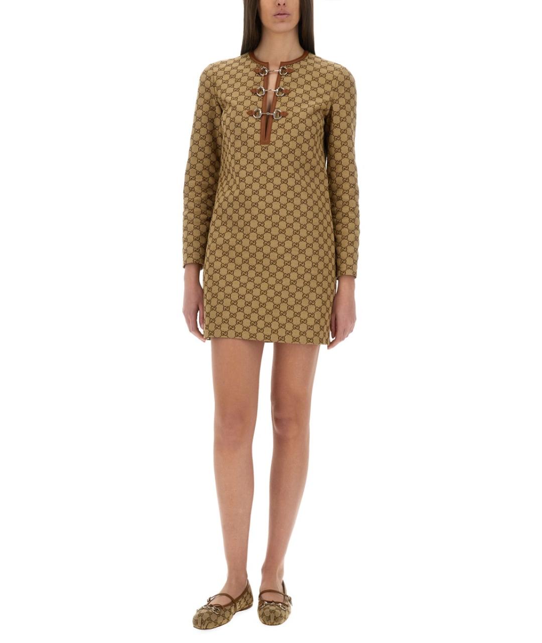GUCCI Бежевое хлопковое повседневное платье, фото 5
