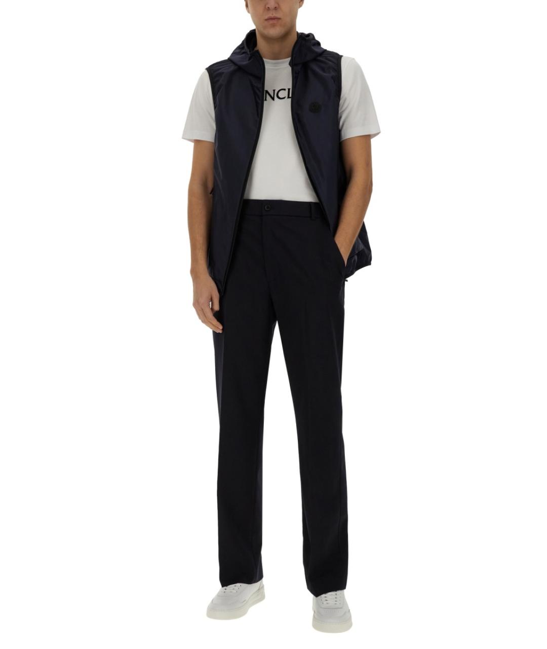 MONCLER Синие шерстяные повседневные брюки, фото 3