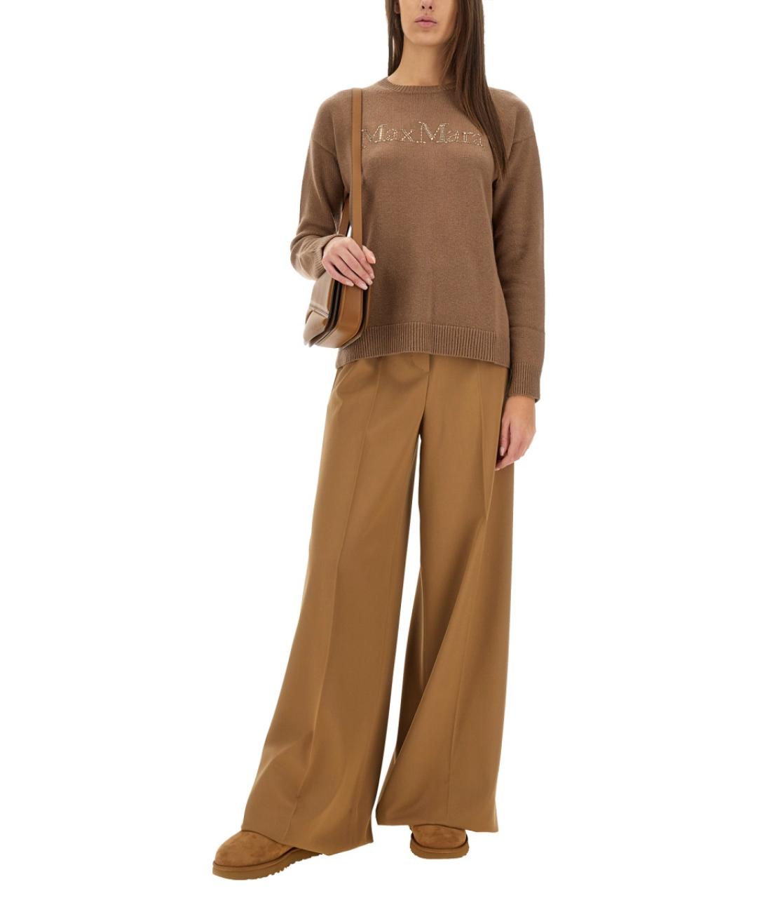 MAX MARA Бежевые шерстяные прямые брюки, фото 3