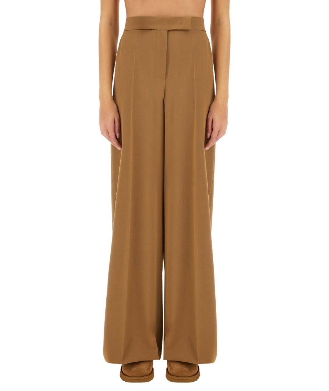 MAX MARA Бежевые шерстяные прямые брюки, фото 2