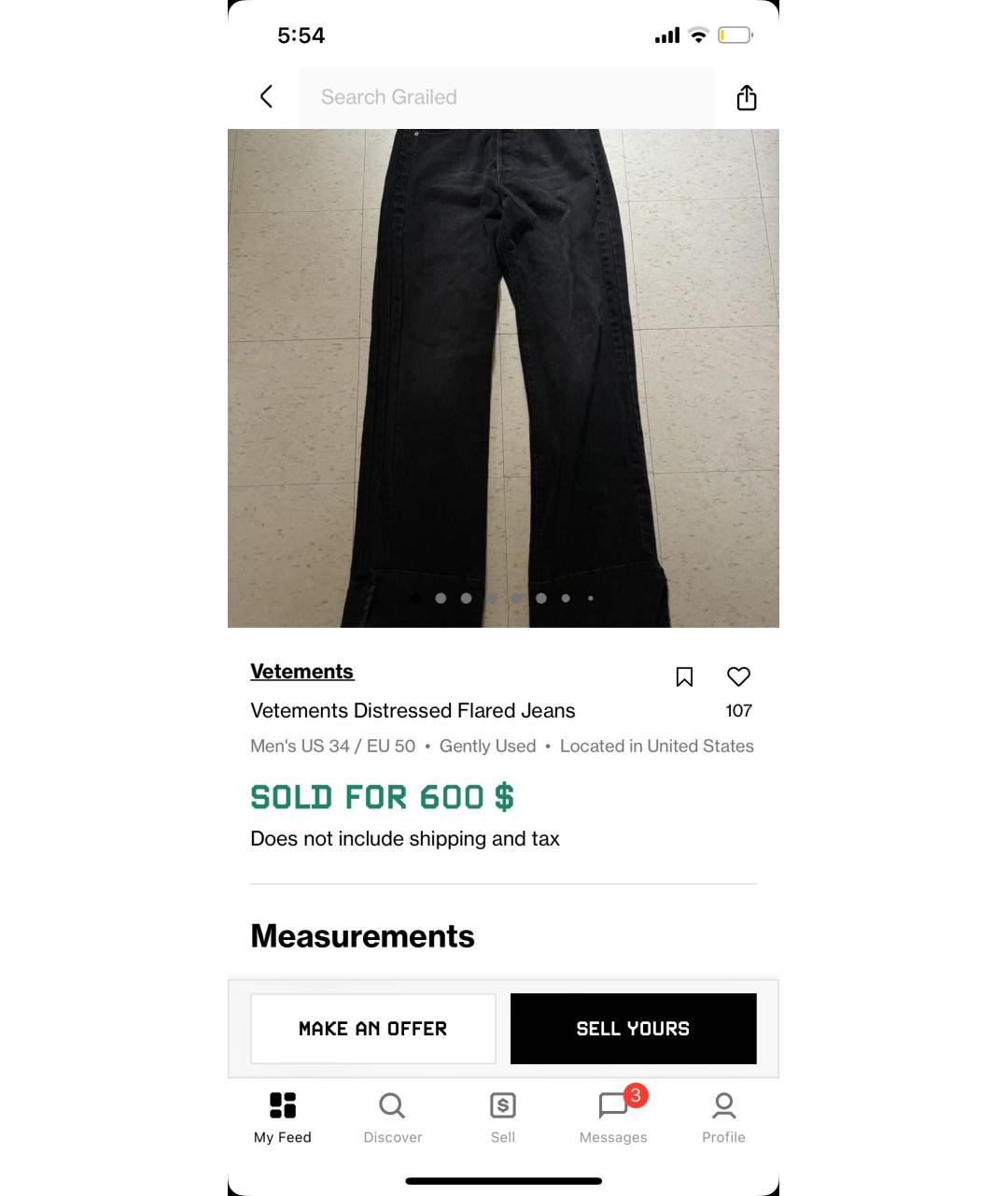 VETEMENTS Антрацитовые хлопковые прямые джинсы, фото 5