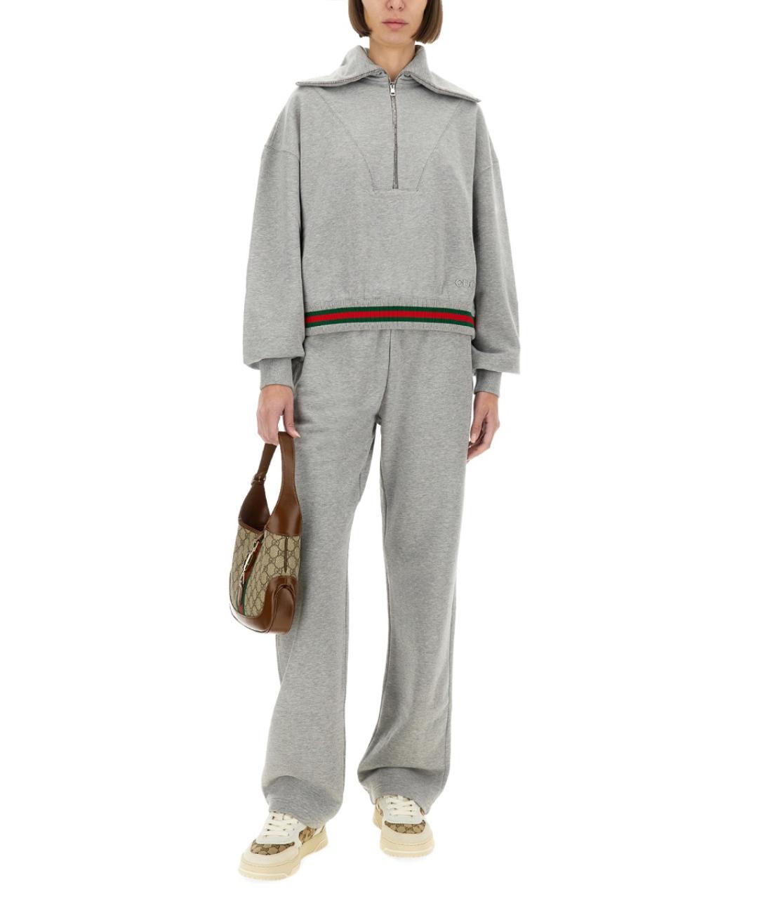 GUCCI Серые хлопковые прямые брюки, фото 3