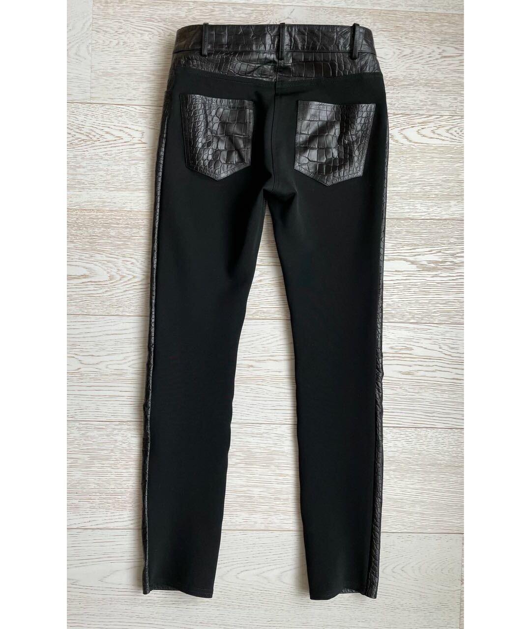 ROBERTO CAVALLI Черные кожаные прямые брюки, фото 2