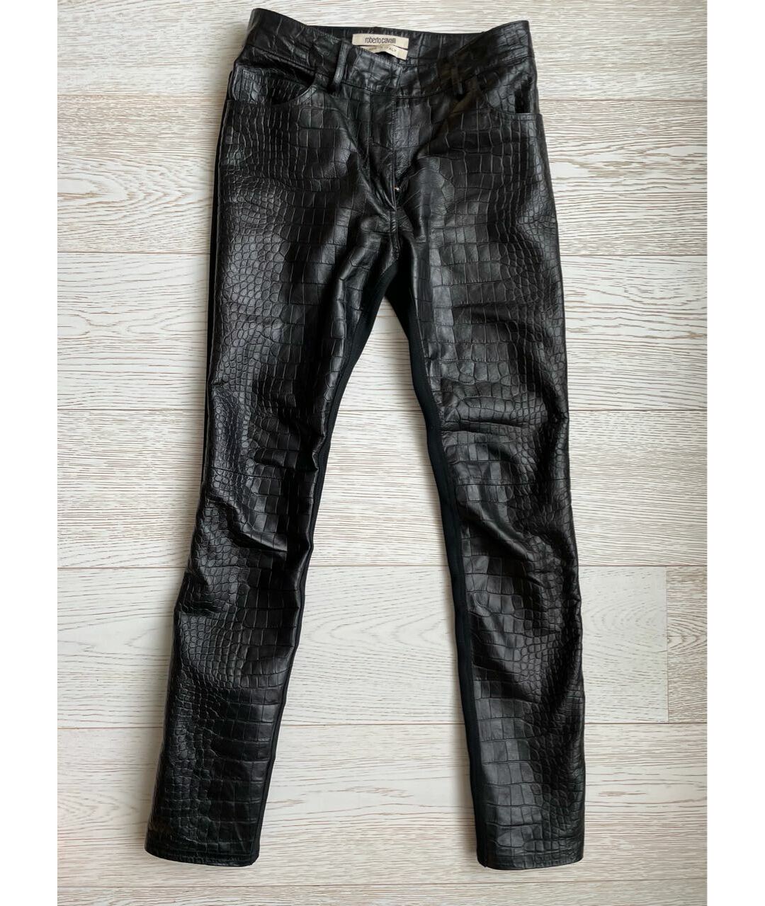 ROBERTO CAVALLI Черные кожаные прямые брюки, фото 9