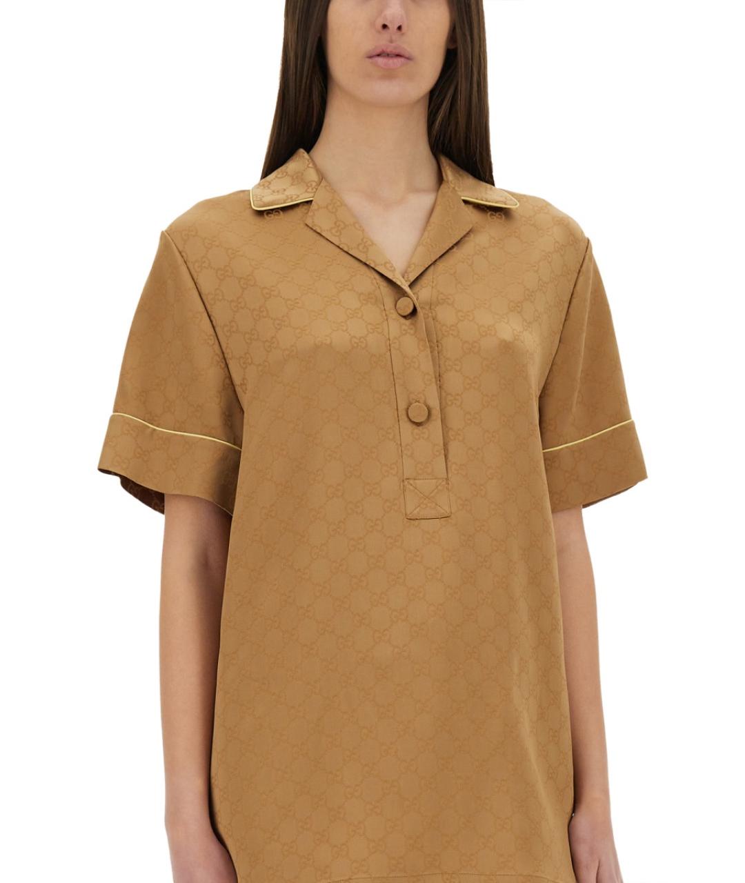 GUCCI Бежевая шелковая рубашка, фото 5