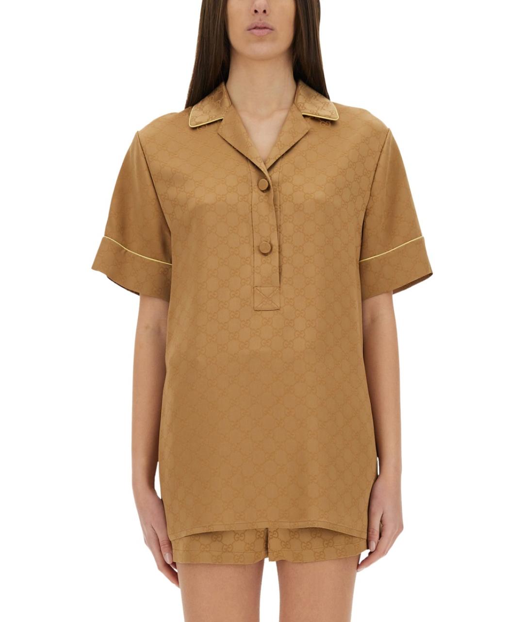 GUCCI Бежевая шелковая рубашка, фото 2