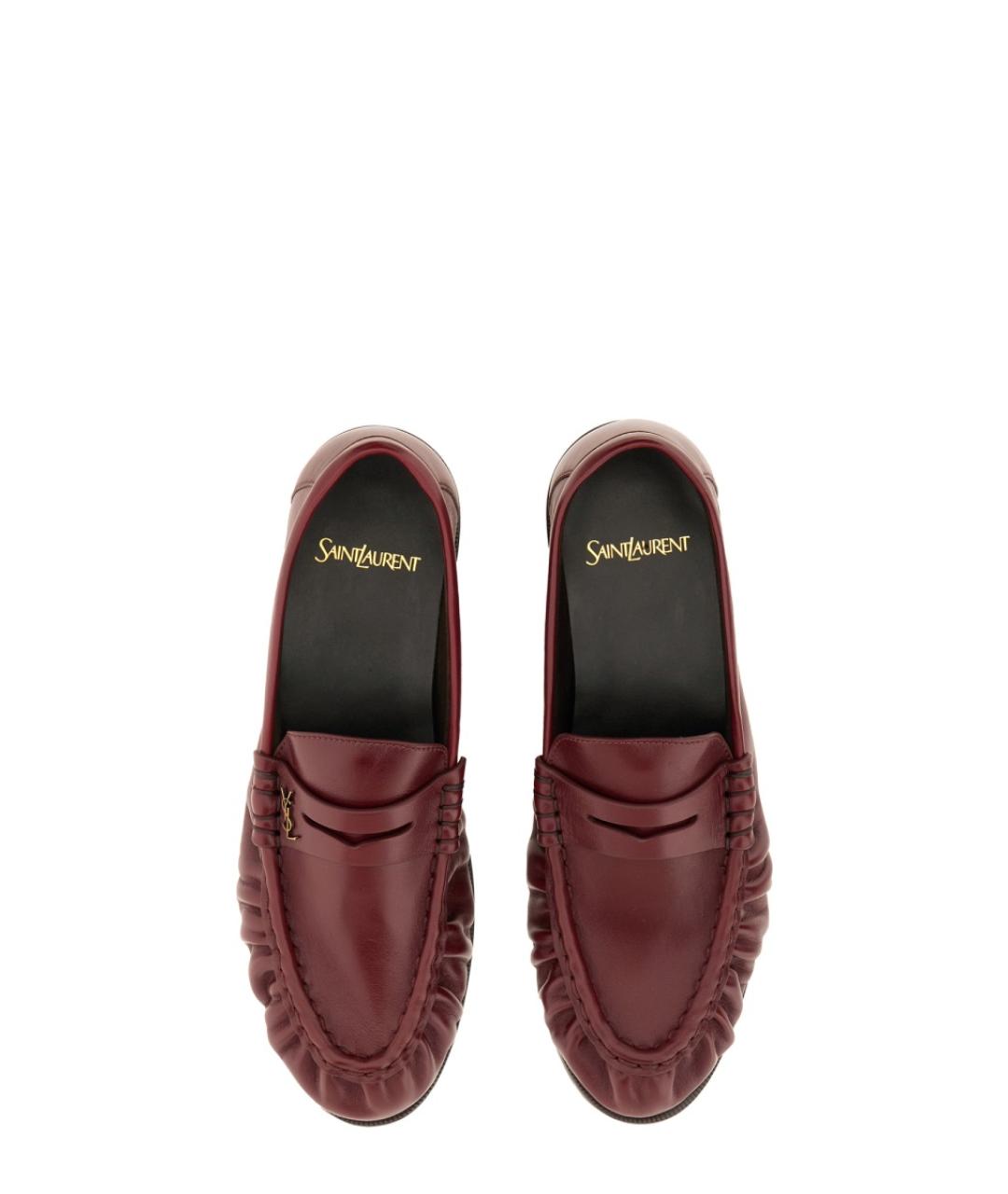 SAINT LAURENT Бордовые кожаные лоферы, фото 2