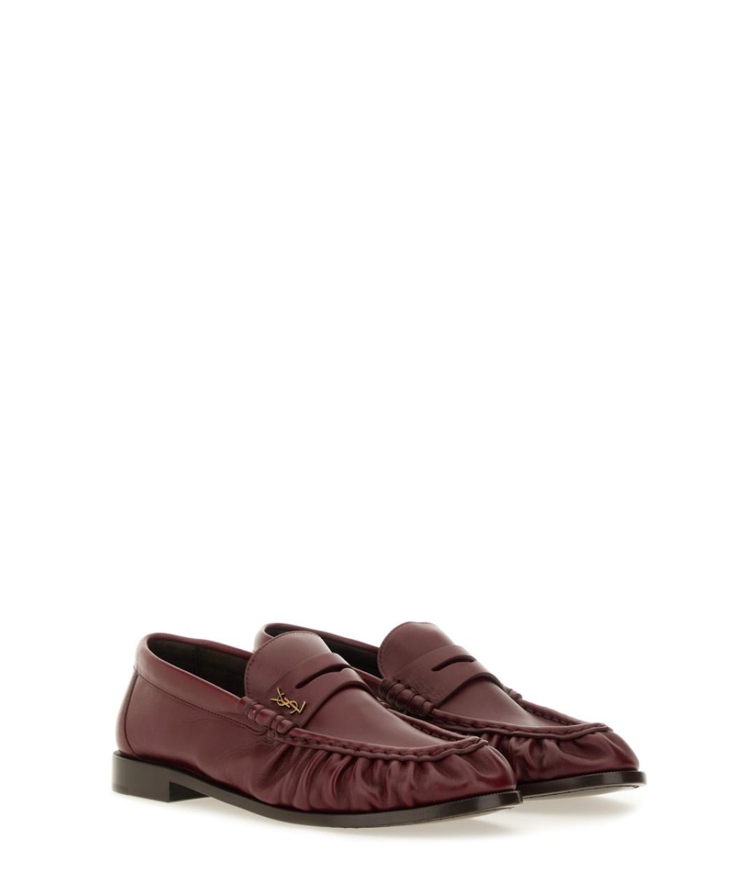 SAINT LAURENT Бордовые кожаные лоферы, фото 3