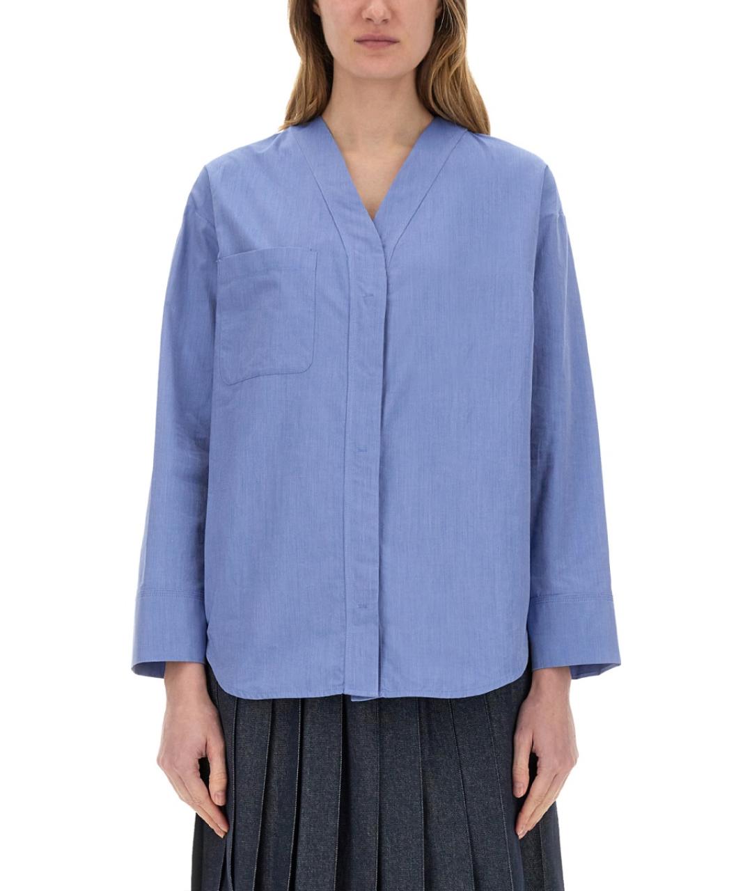 'S MAX MARA Голубая хлопковая рубашка, фото 2