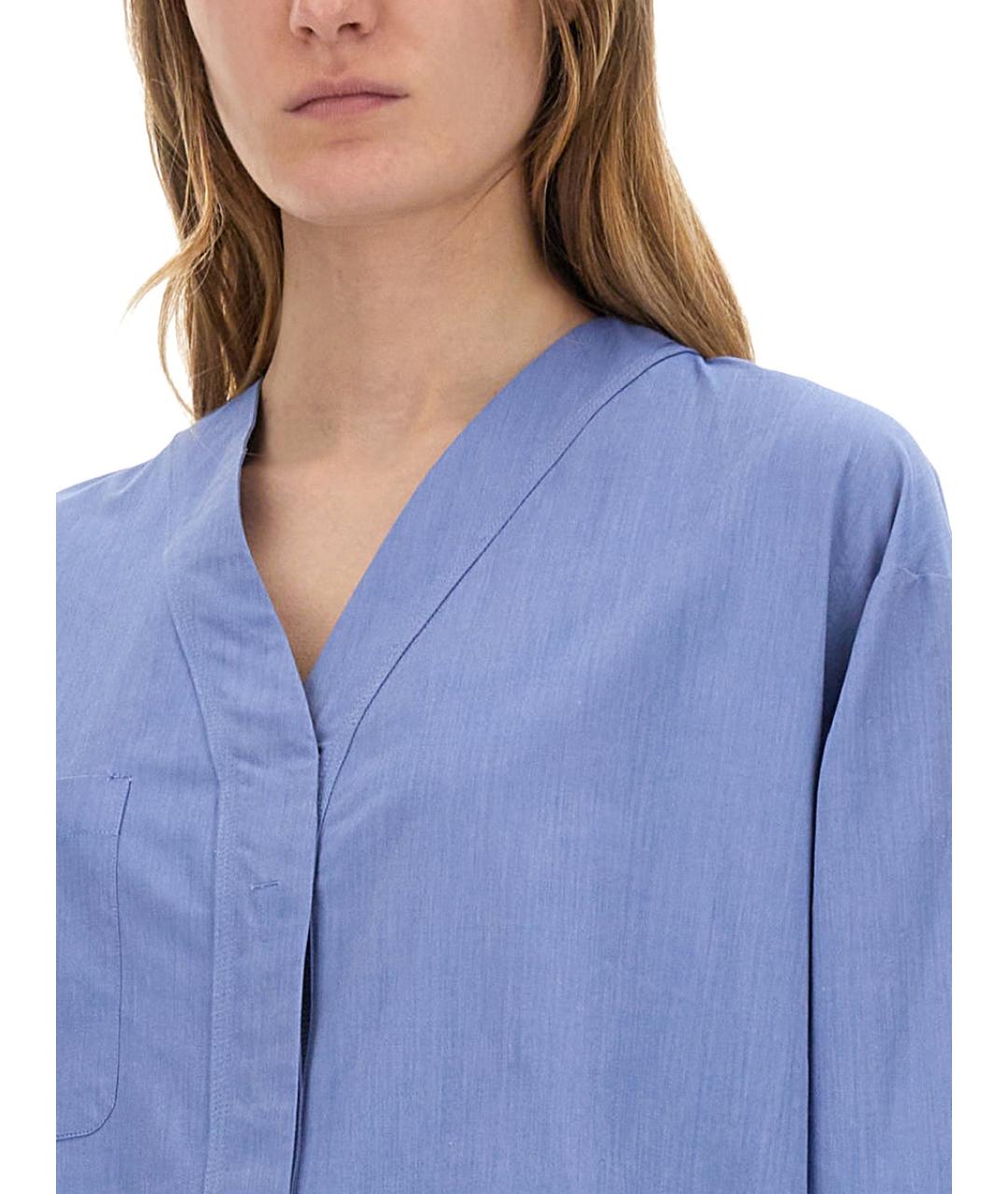 'S MAX MARA Голубая хлопковая рубашка, фото 5