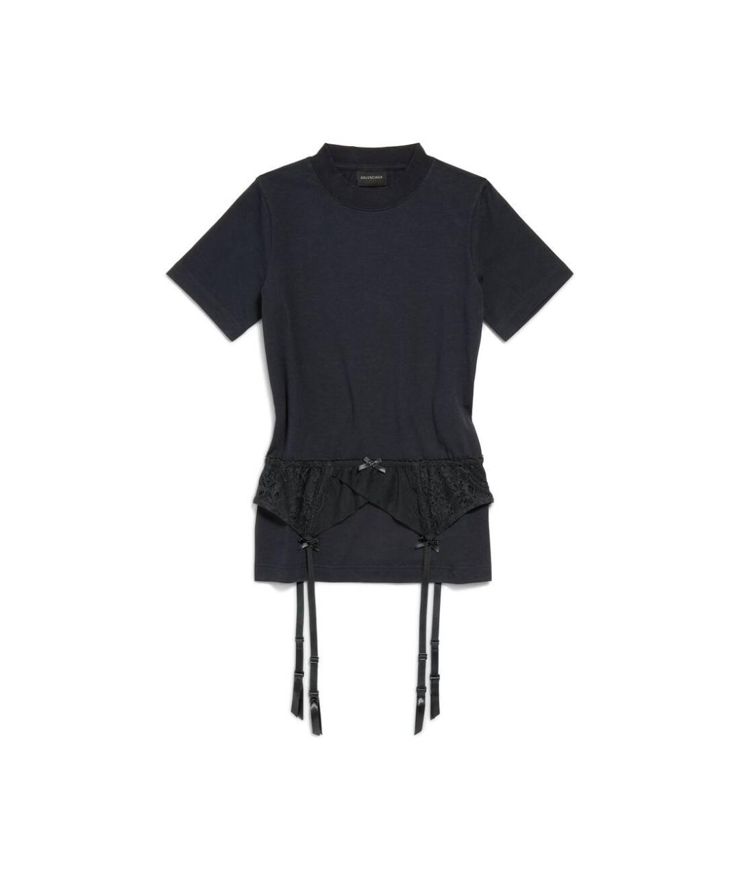 BALENCIAGA Черная хлопко-эластановая футболка, фото 1