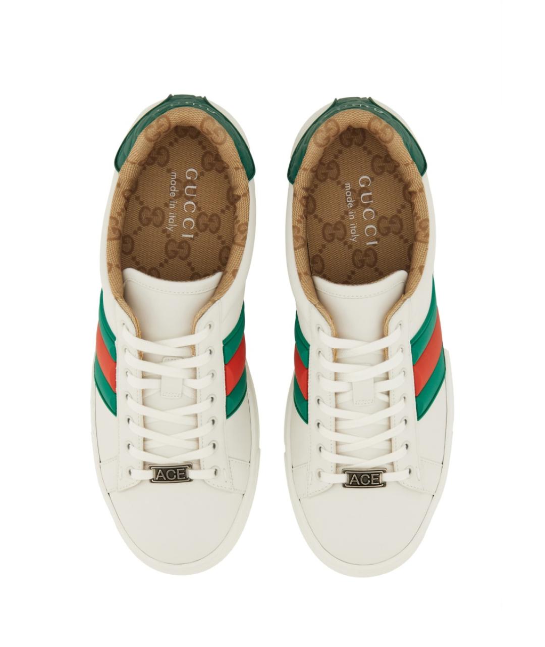 GUCCI Белые кожаные низкие кроссовки / кеды, фото 3