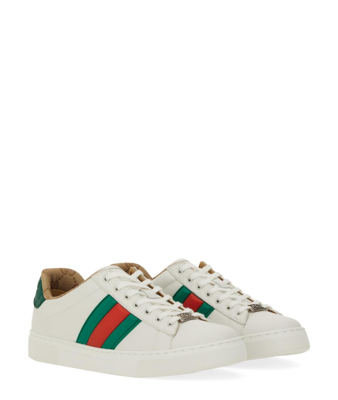 GUCCI Белые кожаные низкие кроссовки / кеды, фото 2