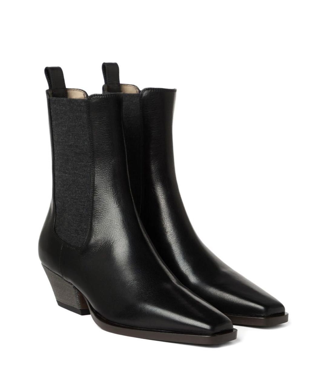 BRUNELLO CUCINELLI Черные кожаные полусапоги, фото 2