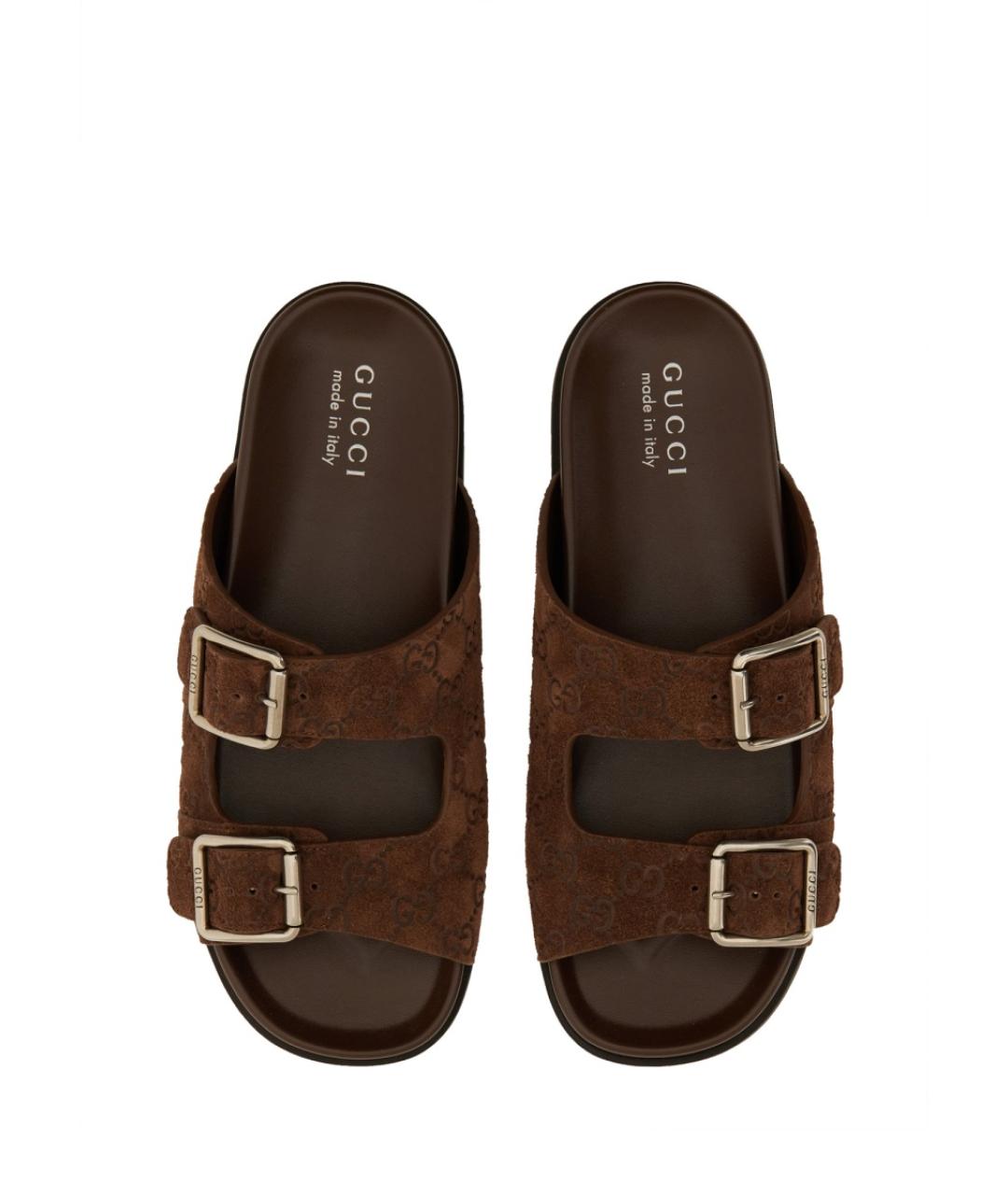 GUCCI Коричневые замшевые шлепанцы, фото 6