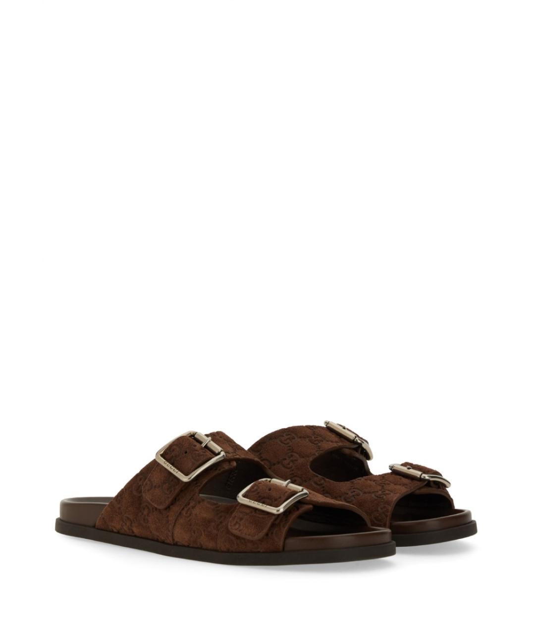 GUCCI Коричневые замшевые шлепанцы, фото 2