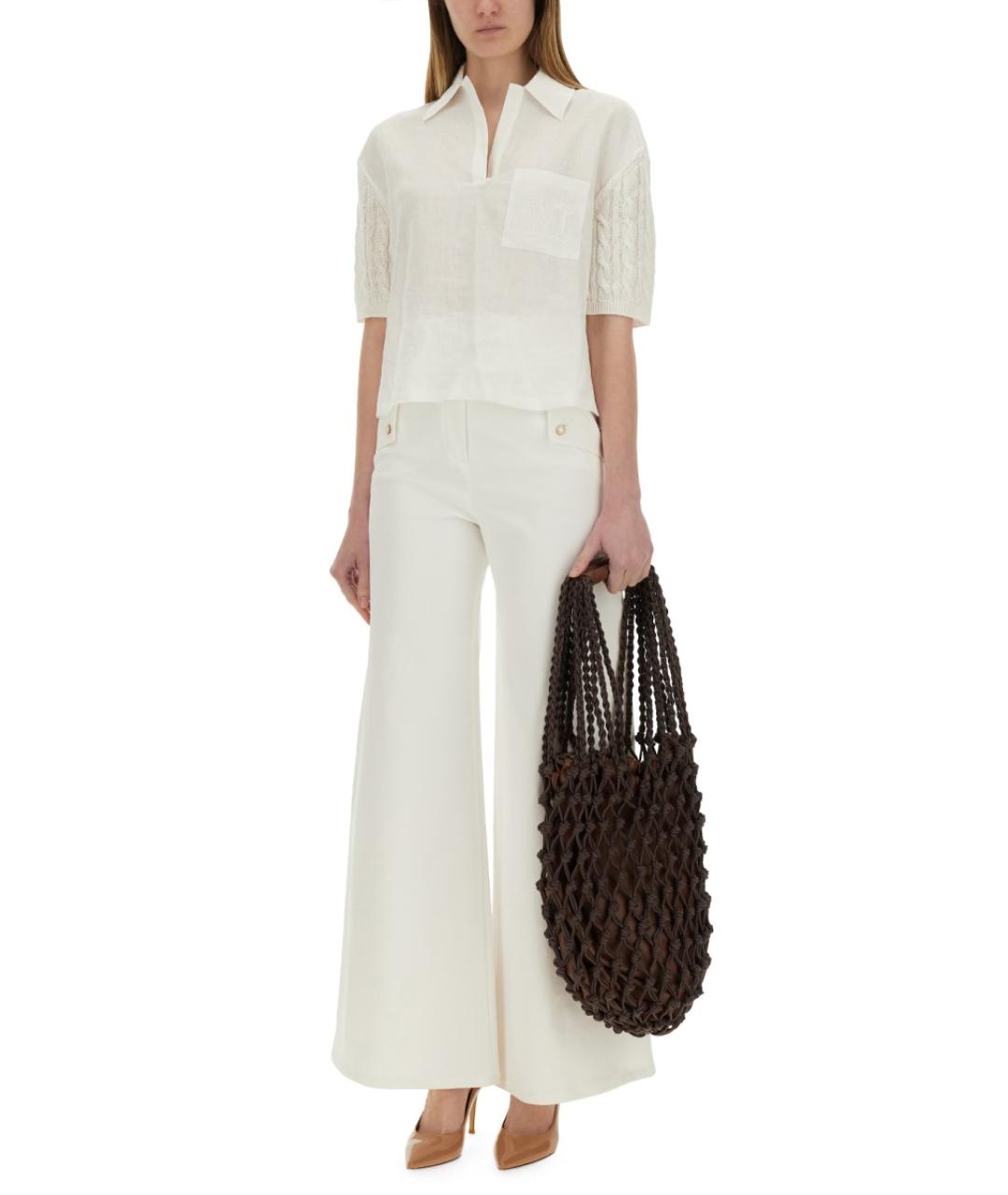 MAX MARA Белые хлопковые прямые брюки, фото 2