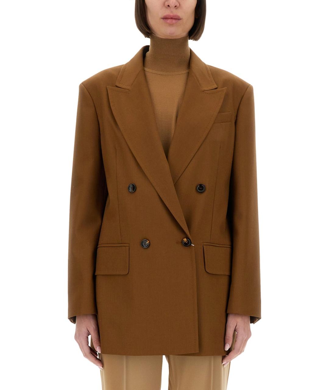 MAX MARA Коричневый шерстяной жакет/пиджак, фото 2