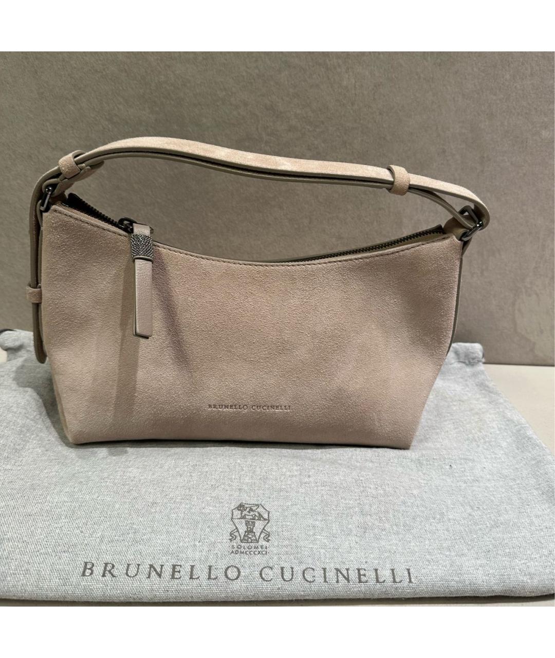 BRUNELLO CUCINELLI Бежевая замшевая сумка через плечо, фото 8