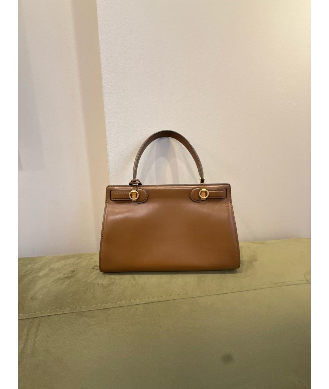 TORY BURCH Коричневая кожаная сумка с короткими ручками, фото 3