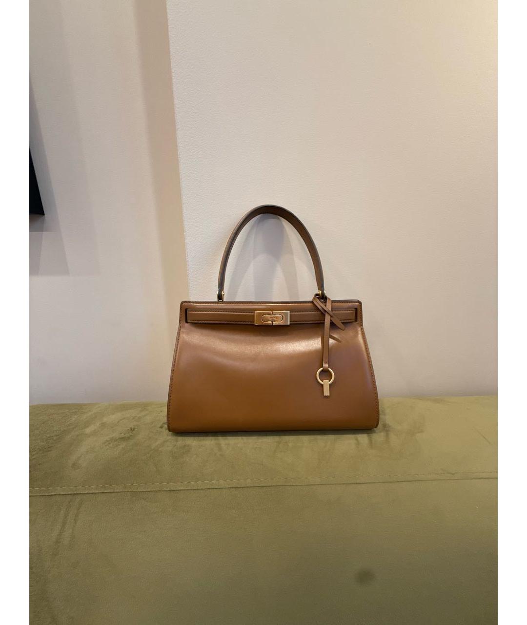 TORY BURCH Коричневая кожаная сумка с короткими ручками, фото 9