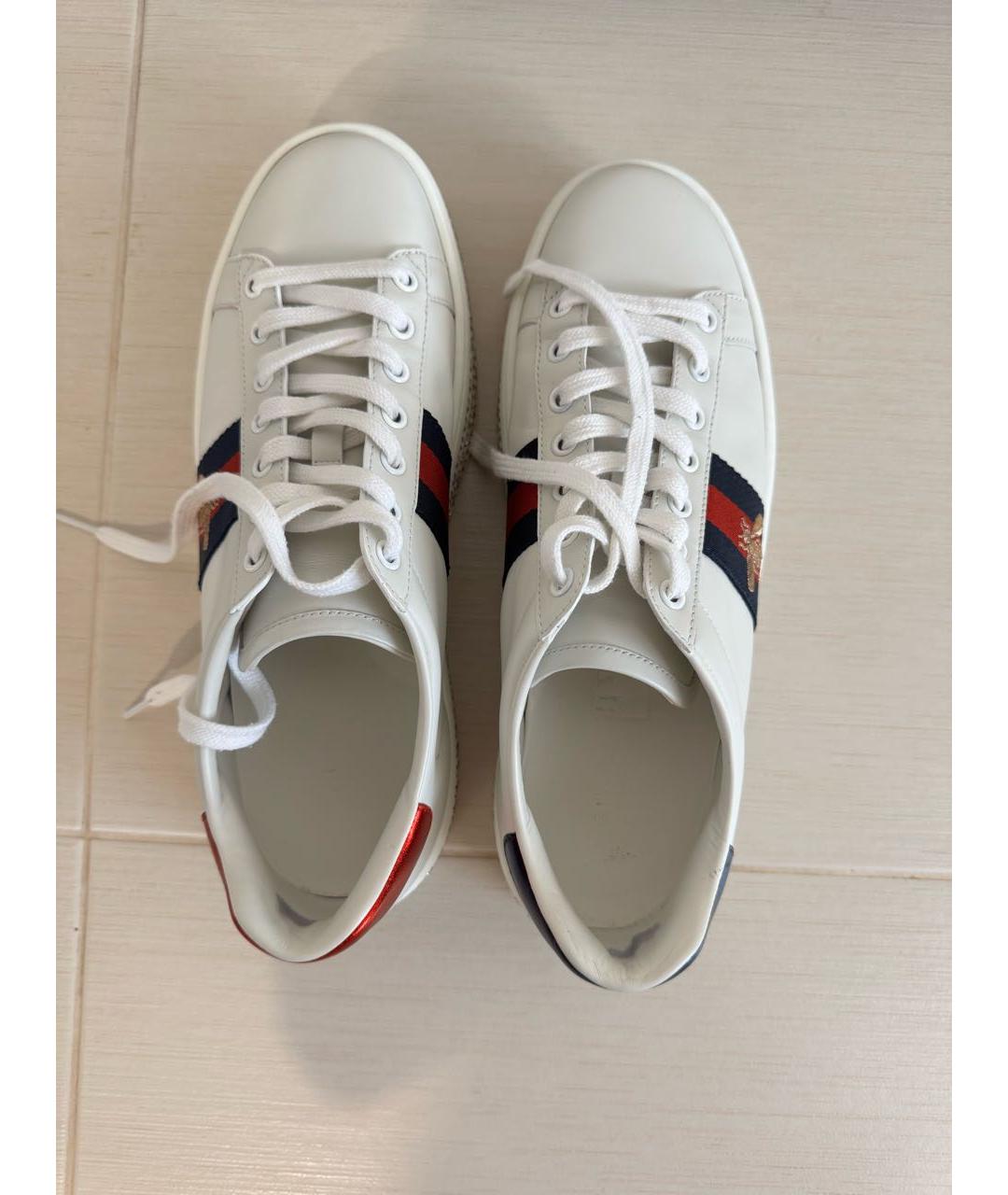 GUCCI Белые кожаные кеды, фото 3