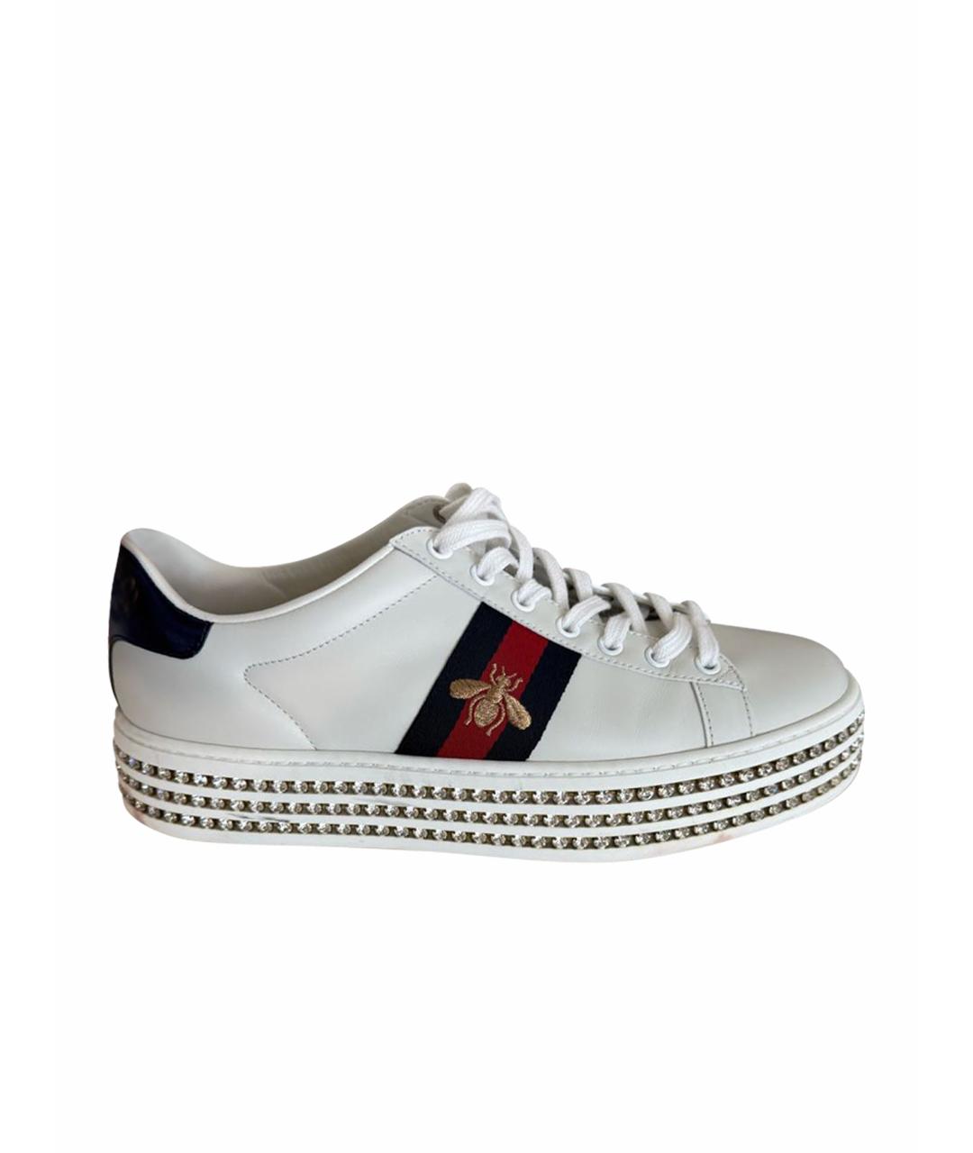 GUCCI Белые кожаные кеды, фото 1