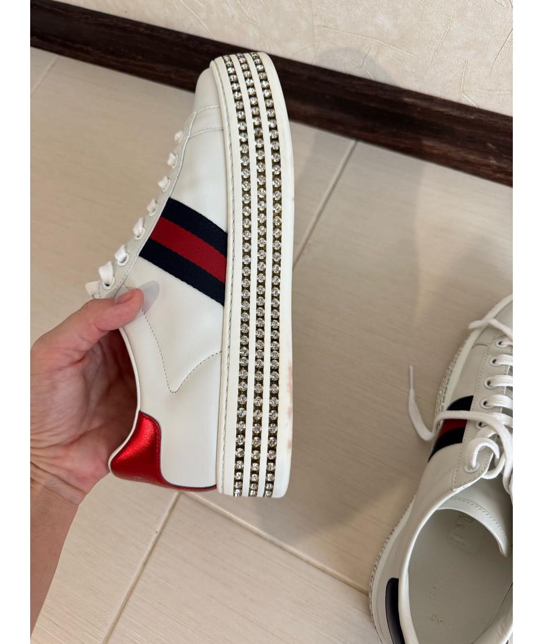 GUCCI Белые кожаные кеды, фото 4