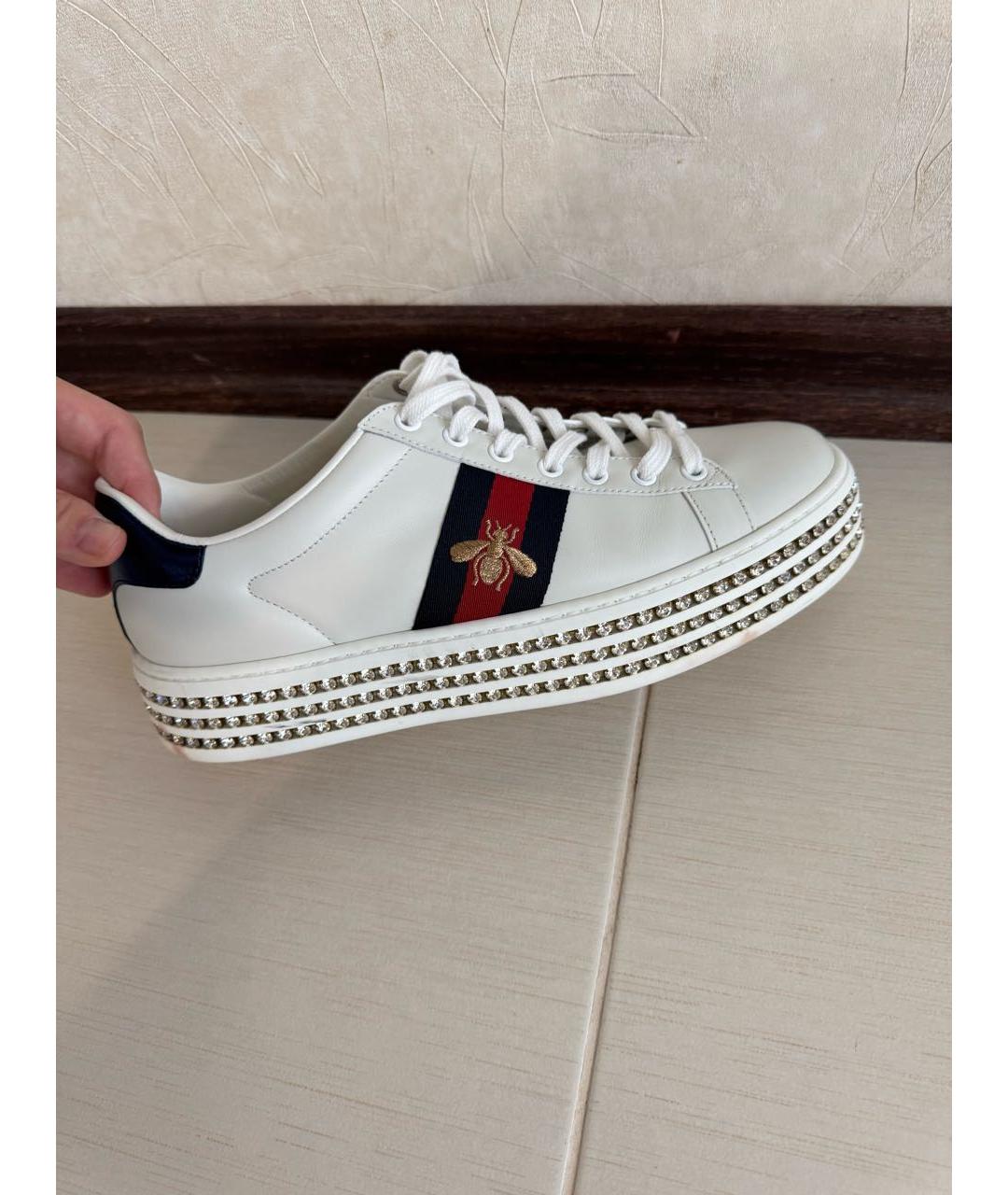 GUCCI Белые кожаные кеды, фото 5