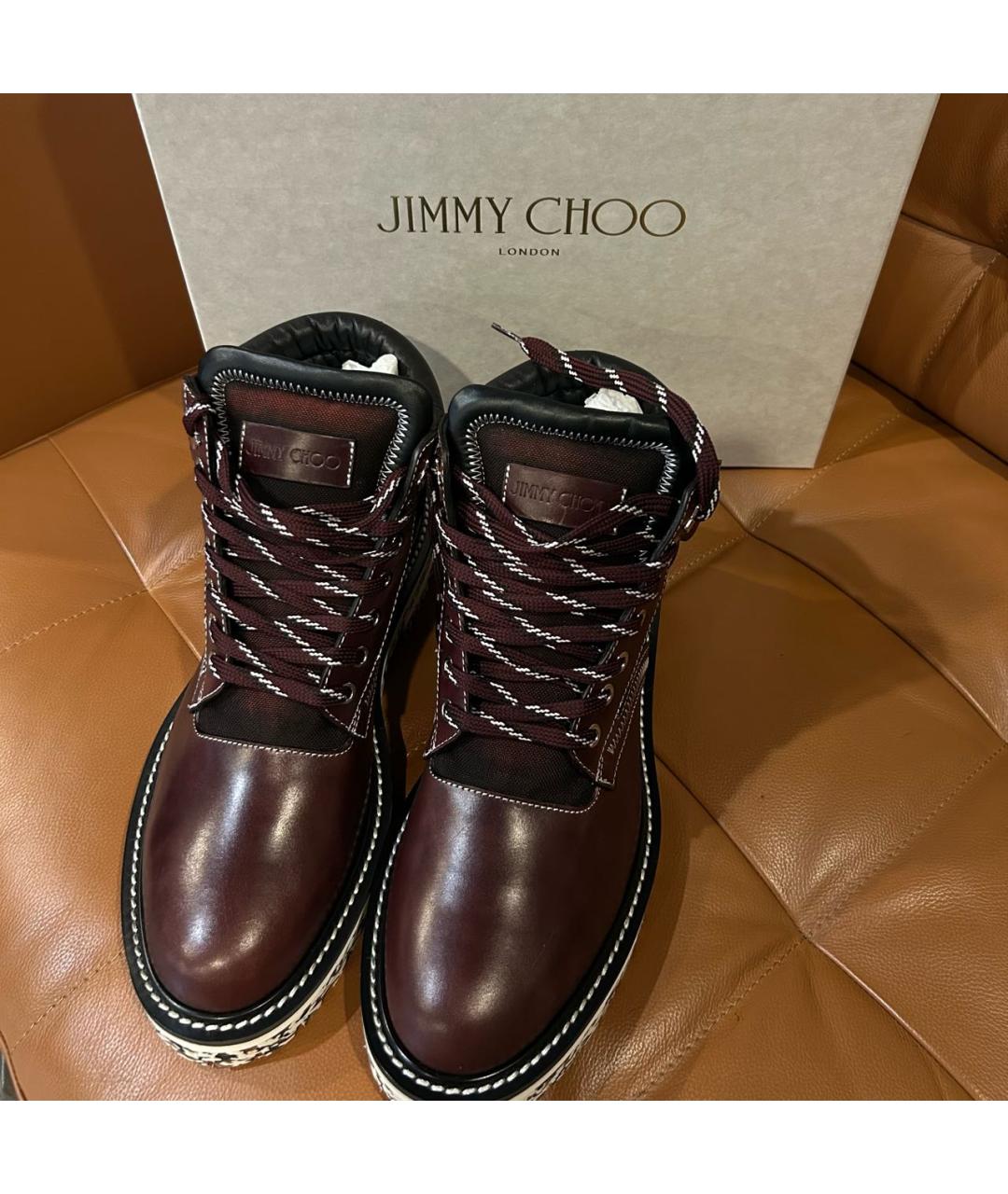 JIMMY CHOO Бордовые кожаные высокие ботинки, фото 7