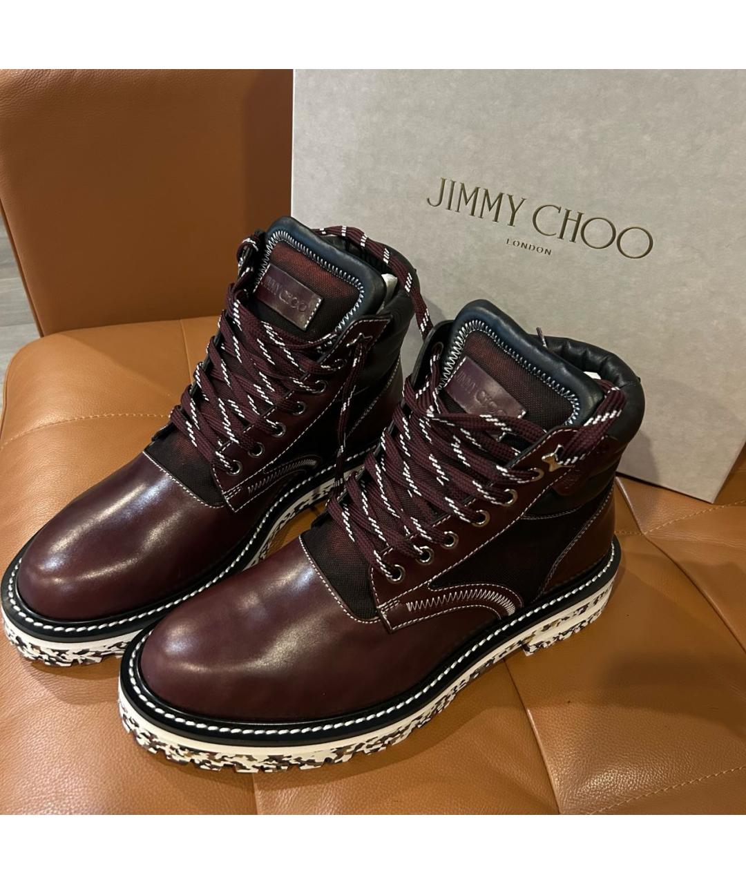 JIMMY CHOO Бордовые кожаные высокие ботинки, фото 5