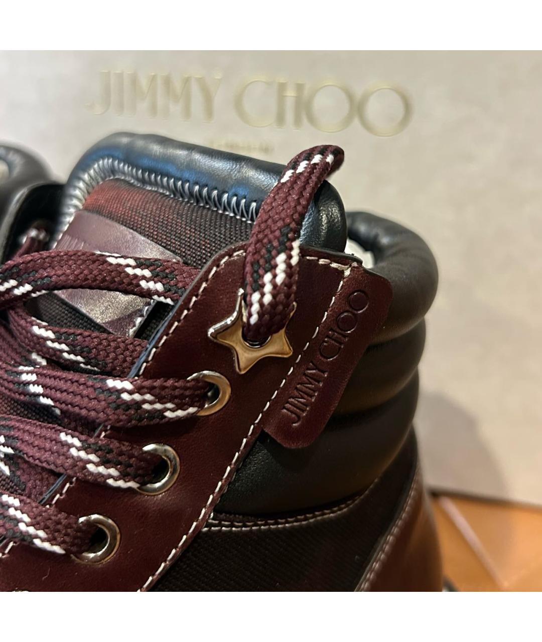 JIMMY CHOO Бордовые кожаные высокие ботинки, фото 6