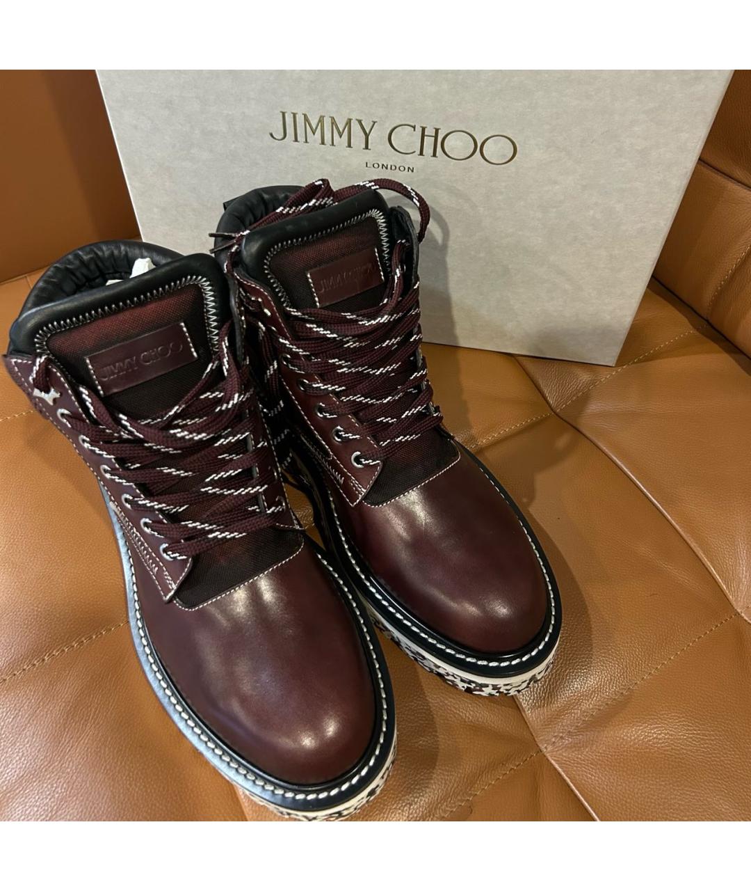 JIMMY CHOO Бордовые кожаные высокие ботинки, фото 3