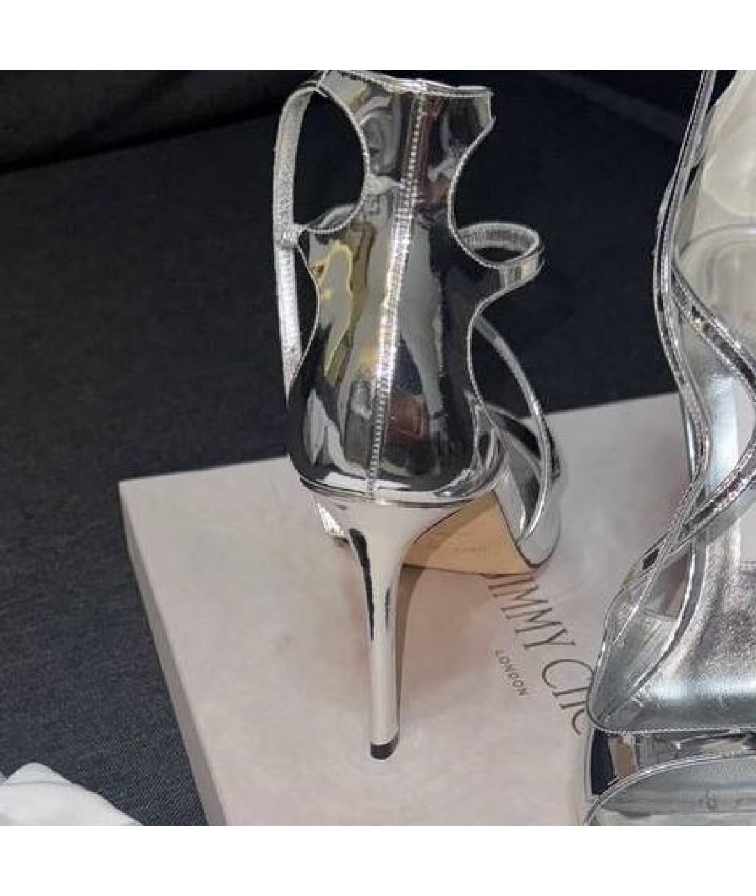 JIMMY CHOO Серебряные кожаные босоножки, фото 5