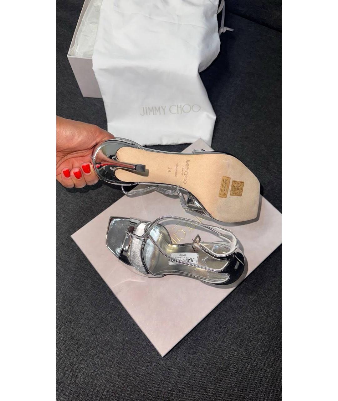 JIMMY CHOO Серебряные кожаные босоножки, фото 8